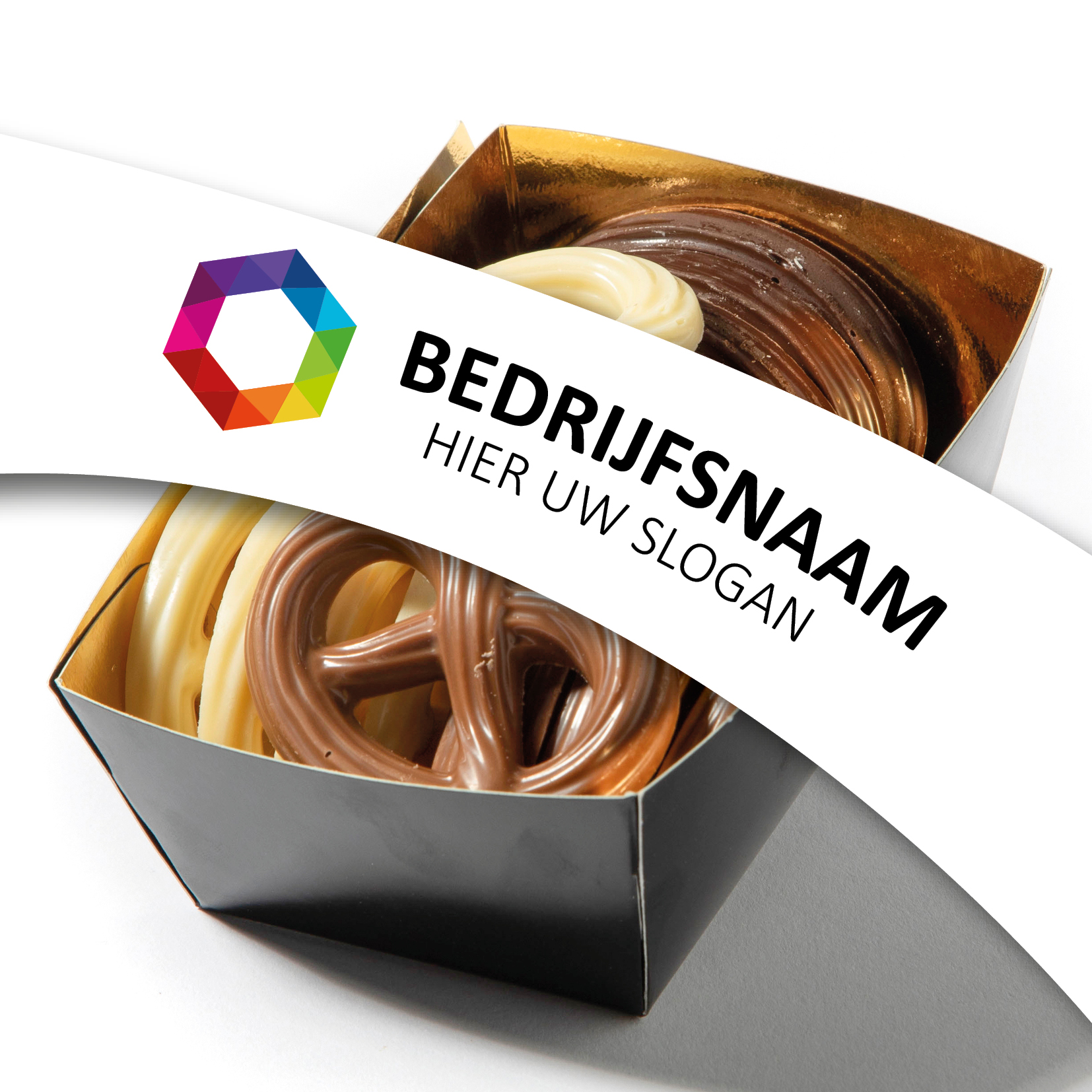 bakje chocolade krakelingen met logo, chocolade met een logo